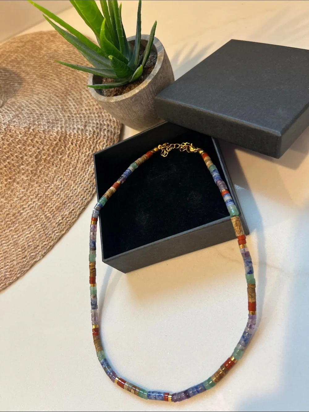 Multicolor Beaded Necklace with Gold Clasp - Women Jewelry